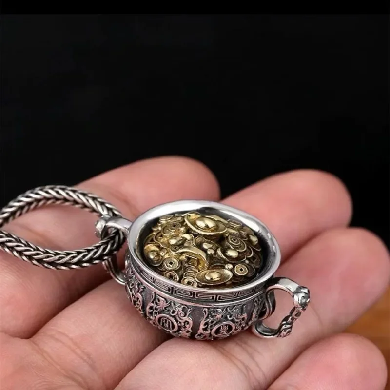 Vintage Cornucopia Pendant Necklace Two Tone Feng Shui Wealth Good Lucky Jewelry Accessories