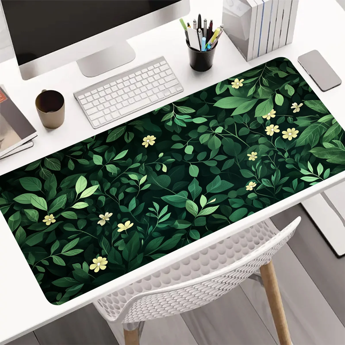 Brand Large Iron Art Mouse Pad Leaf Green Non-Slip Rubber Rectangular Washable Water-Resistant Precise Edges For Computer Laptop