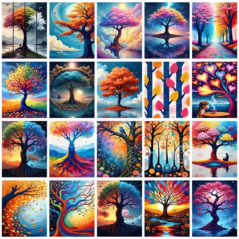 

CHENISTORY Painting By Numbers Colorful Tree Acrylic Paint On Canvas Numbers Painting Kits For Home Decors Arts Crafts