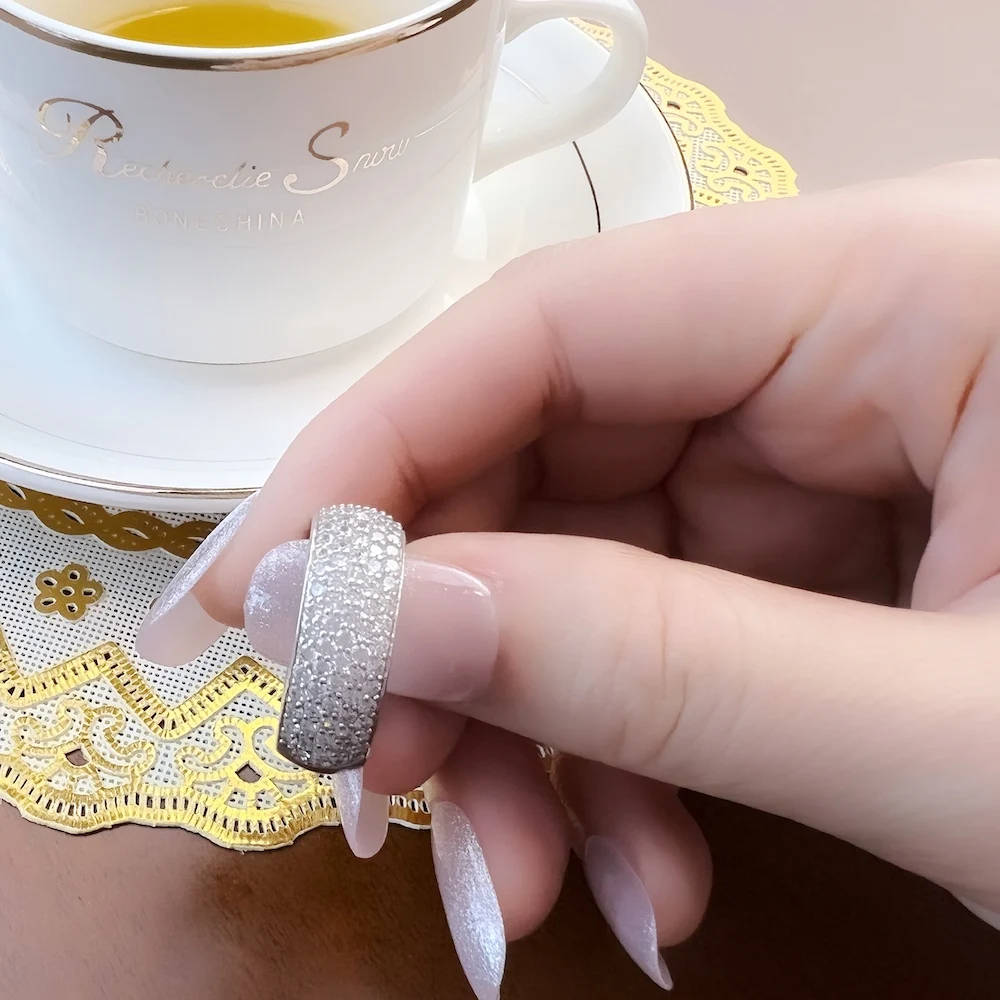White CZ Pave Band Ring Europe Style Glam Fine Jewerly For Girls Women Gift In 925 Sterling Silver