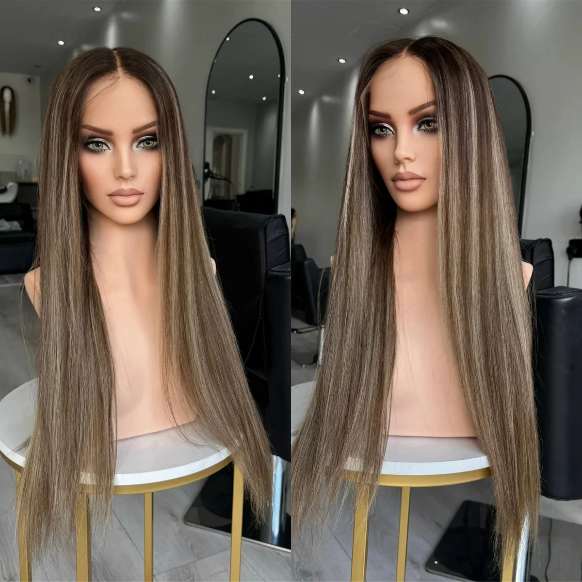 Straight Ladies Wig Medium Brown Synthetic Lace Front Wig with Roots On Clearance Sale for Woman Long Party Daily Cosplay Use