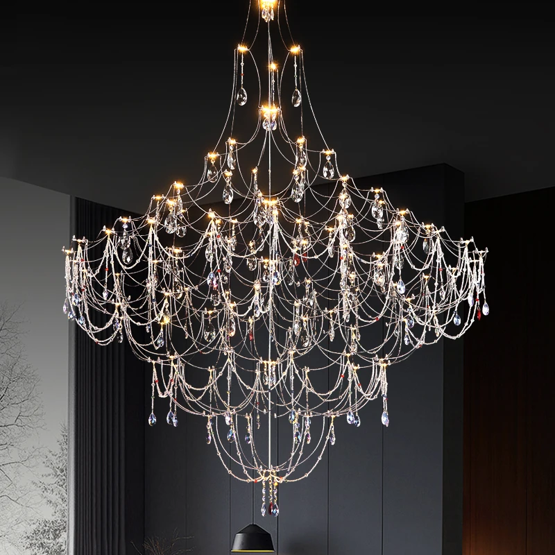 

Italian style, minimalist, living room, duplex building, high-end villa lobby crystal lamp, household and commercial hotel lobby