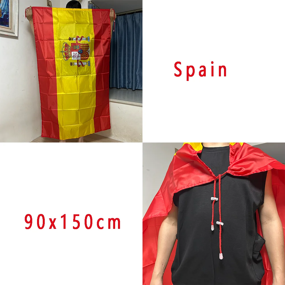 Spain Shawl Flag 90x150cm 3x5 Feet Super Poly Football Spanish Shoulder Flag Indoor Outdoor Espana Polyester Flags
