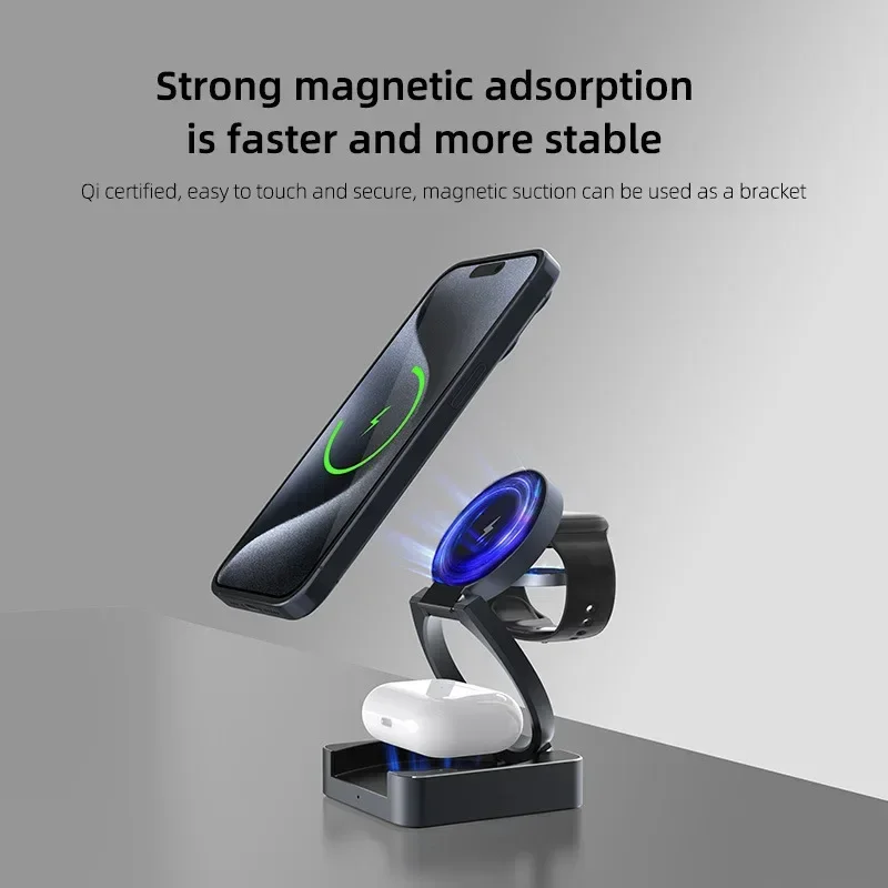 

Qi2 3-in-1 Foldable Magnetic Wireless Charging Station, Ultra-thin Metal, for IPhone 16 Pro, Watch Ultra 2, AirPods Pro Charger