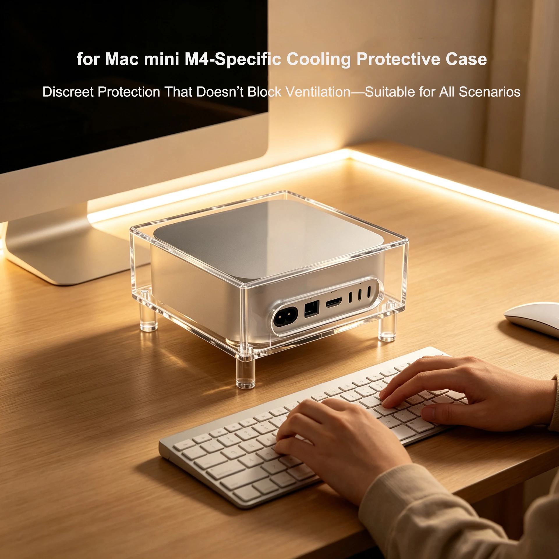 For Mac mini M4 Case Invisible Protective Cover with Airflow Ventilation Precision Cutouts Shockproof Stand Feet