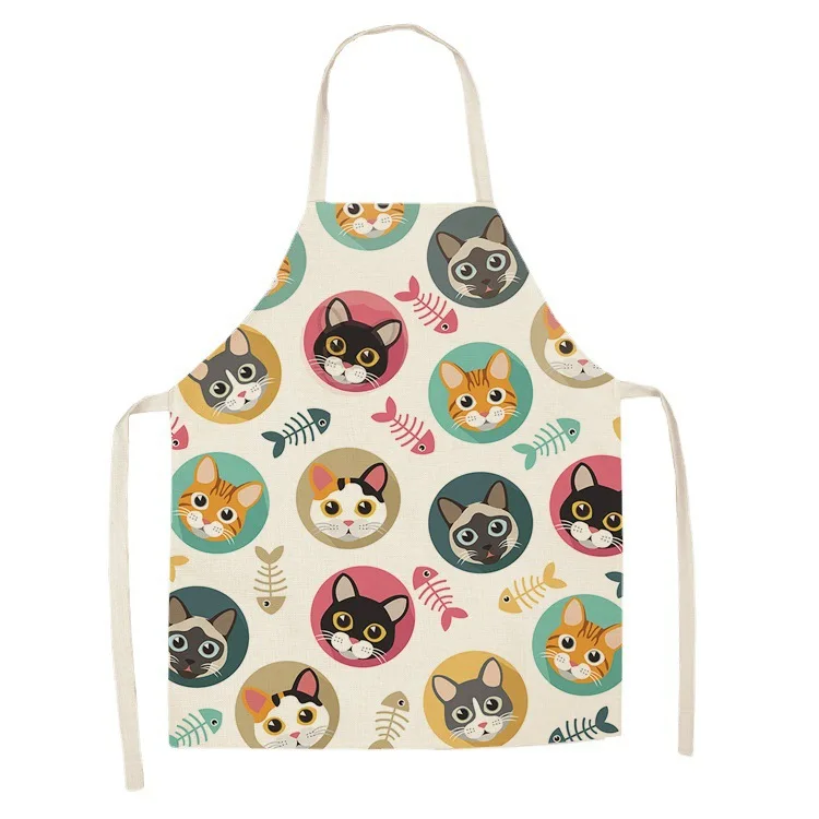 Cats Apron Cotton And Linen Printed Aprons For Home Kitchen Oil Resistant Aprons Cartoon Couple Style Cover Customized Printing