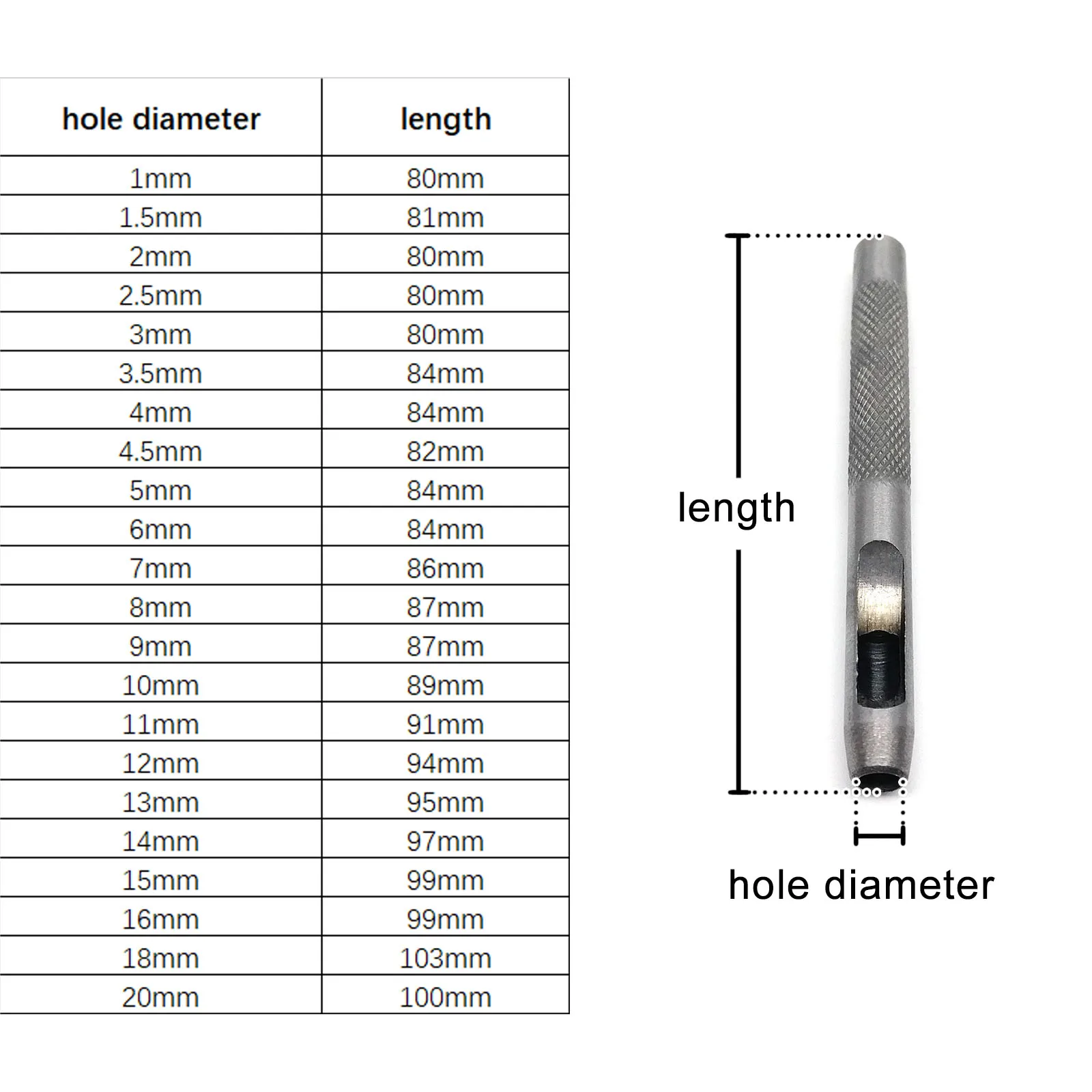 Hochwertiger Stahl, 1 mm, 2 mm, 3 mm, 4 mm, 5 mm, 6 mm, 8 mm bis 20 mm, rundes Locher-Werkzeug, Hohlschneider für Lederhandwerk, Gürteltasche, Kleidung – Detail 15