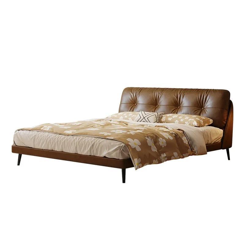 

French style, retro style, down, soft bag, first layer cowhide bed, simple, brown.