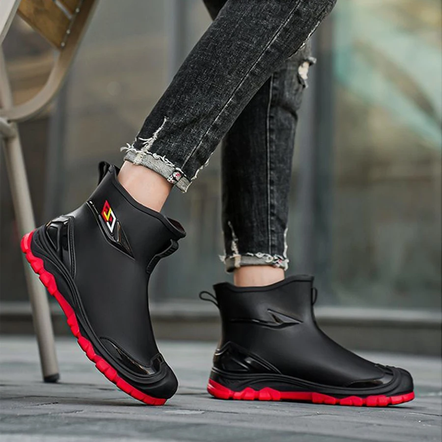 Arbeitsstiefel im Workwear-Stil für Outdoor, Arbeit, Pendeln, Angeln, Küche, Rutschfeste Wasserdichte Herren-Gummistiefel mit Flachem Boden, Hochwertige Regenstiefel – Detail 4