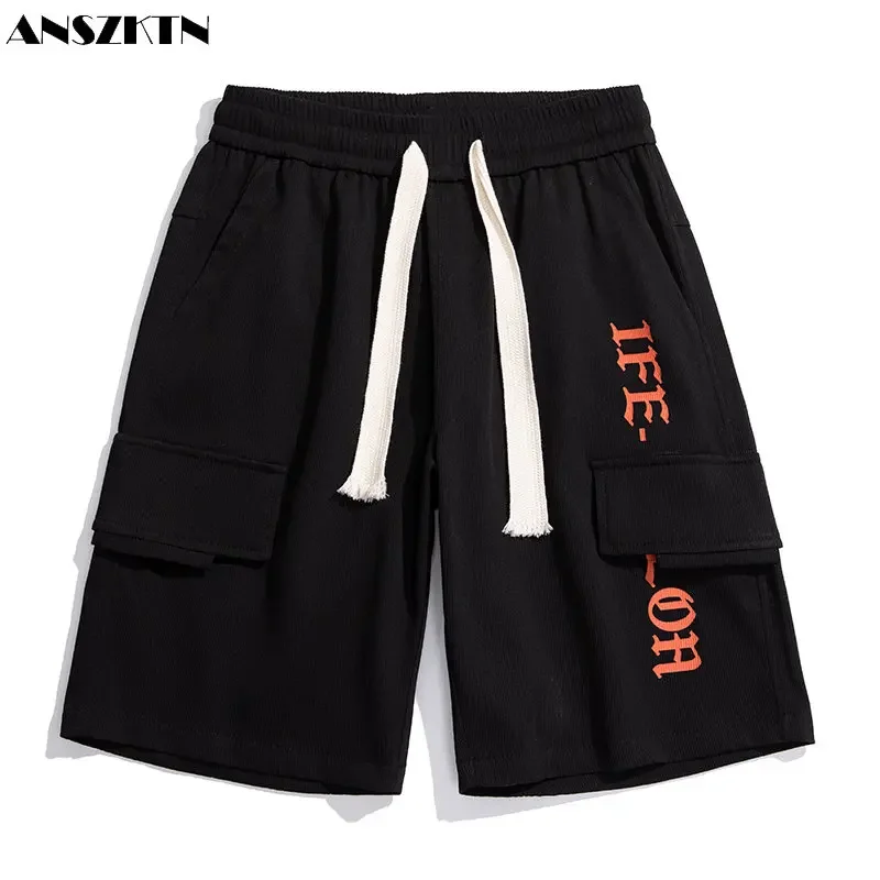 ANSZKTN Trend cargo shorts men's summer thin style multi-pocket straight casual sports nickel pants