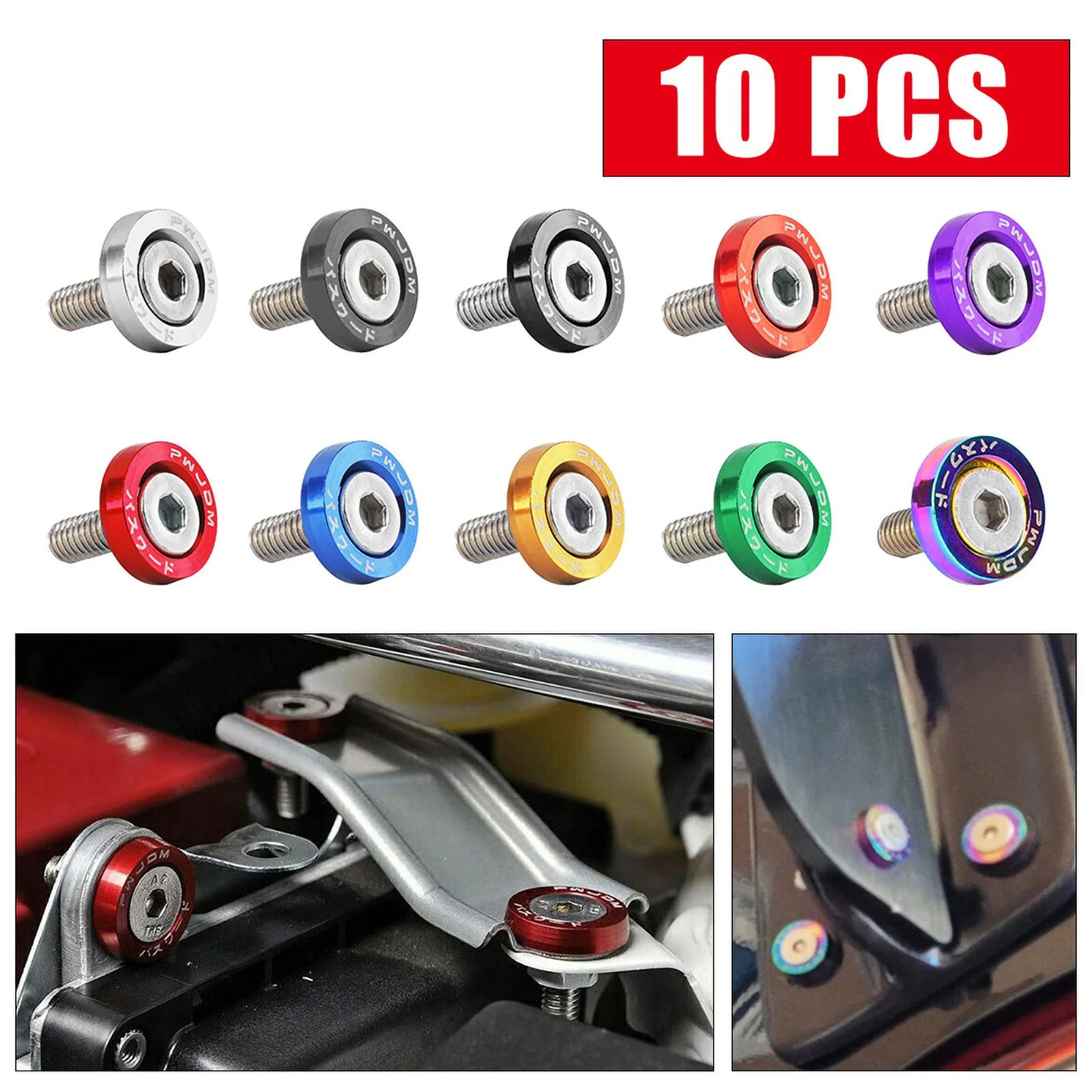 

10PCS For Car License Plate M6 Screws Fasteners Fender Washer Bumper Engine Concave Universal Car Styling