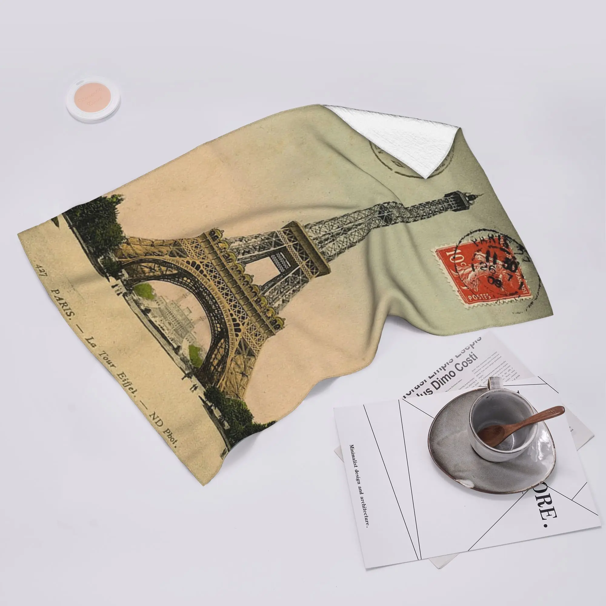 Custom Eiffel Tower Vintage French Postcard Soft Face Towel Quick Dry Pool Bath Cotton Towels Absorbent