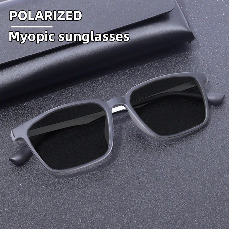 

High Quality Ultralight Square Rubber Titanium Prescription Myopic Sunglasses Men uv400 Polarized Sun Glasses -0.5 -1.0 To -6.0