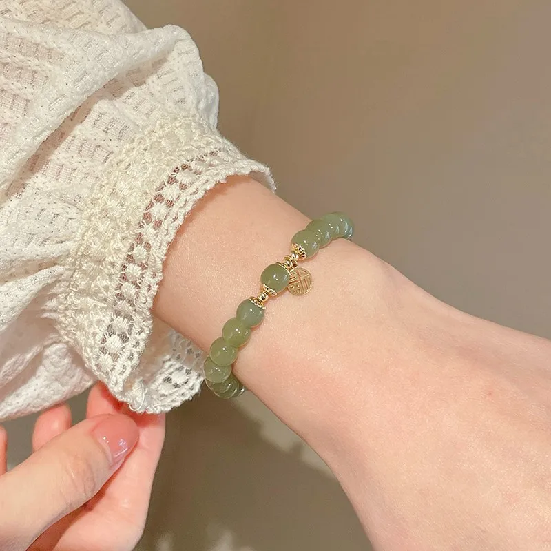 

Women Wedding Gift Bracelet Natural Purple Color Hetian Jade Beaded Bracelet Bangles for Women Beads Strand Bracelet Jewelry