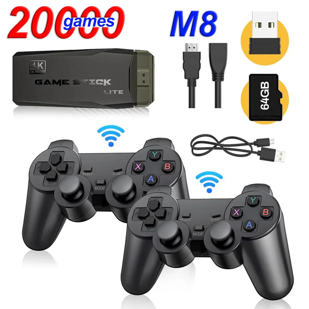 Retro 4K Game Stick HDMI TV Video Game Console  64G Built-in 20000 Games with 2.4G Double Wireless Controller 9 Emulators