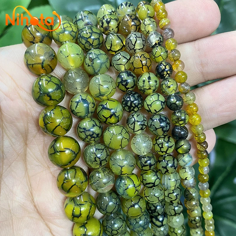 Natural Green Dragon Vein Agates Round Beads 15\