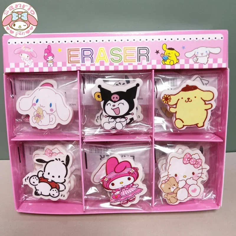 36pcs Sanrio Cartoon Eraser New Cute Pochacco Cinnamoroll Pencil Eraser Student Stationery Kid School Supplies Prizes Wholesale