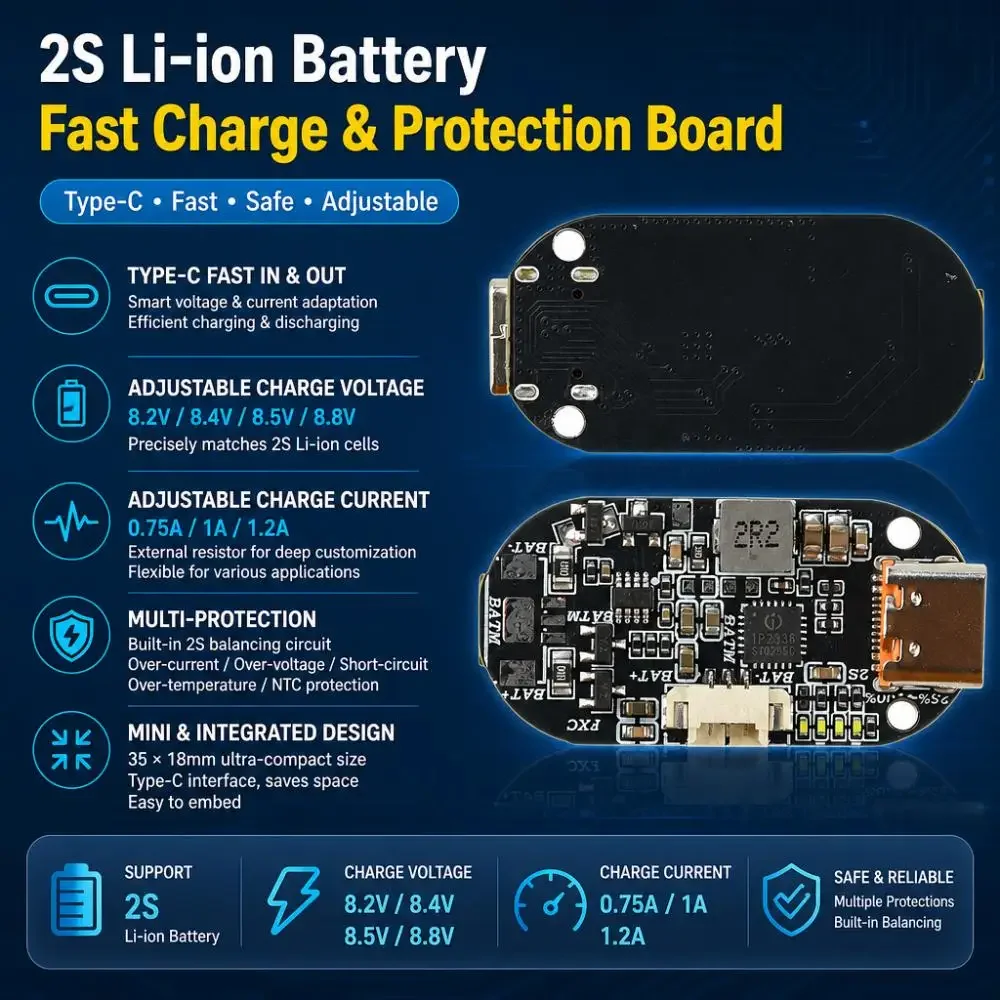 2S Lithium-Ionen-Akku Lade- und Entlade-Modul IP2336 Typ-C PD Schnellladung Bidirektional Einstellbare Spannung & Stromstärke – Detail 3