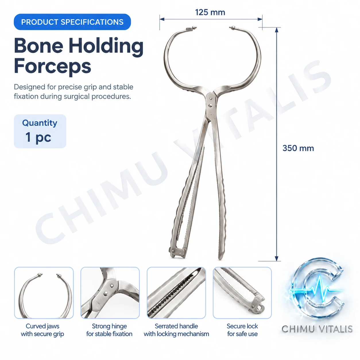 【CHIMU VITALIS】 Tibial Plateau Reduction Forceps Medical Stainless Steel Ring Structure with Guide for Surgery