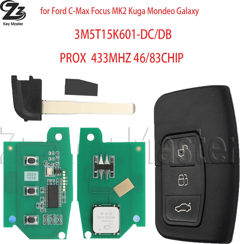 

Автомобильный ключ-пульт Zz 4D63+ 433MHZ 3M5T-15K601-DC /DB для Ford Fusion, Focus, Fiesta, Mondeo, Galaxy MK2, Kuga Mk7, Escape
