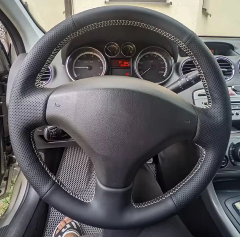 Alcantara Steering Wheel Cover Wrap Genuine Leather White Thread Car Accessoires For Peugeot 207 Expert Partner Fiat Scudo