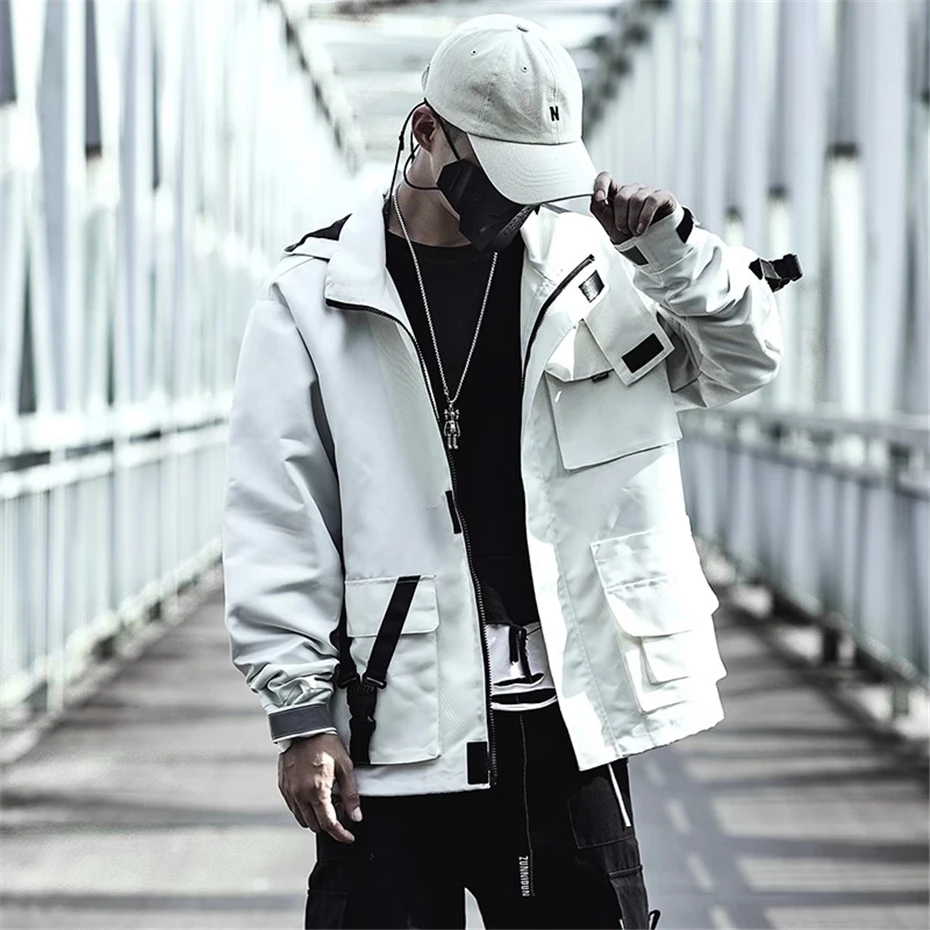 Techwear Tactical Jackets Men Multi Pocket Vintage Windbreaker Mens Clothing Streetwear Harajuku Oversized Casual Hooded Coats
