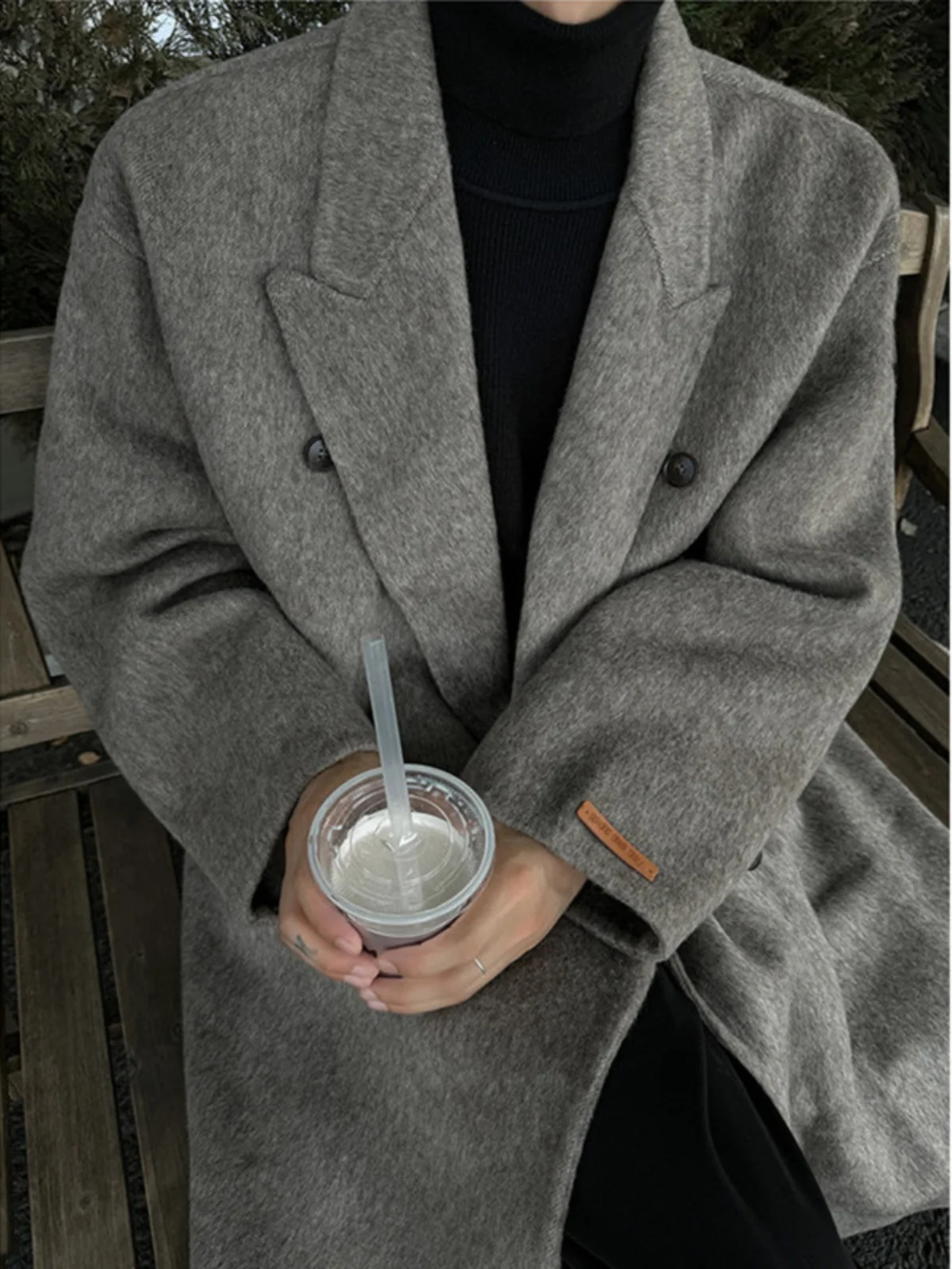 

Over-Knee Men's Woolen Coat Autumn Winter Faion Cleanfit Medium-Length Double-Breasted Trench Coat Youth ular Polyester ...