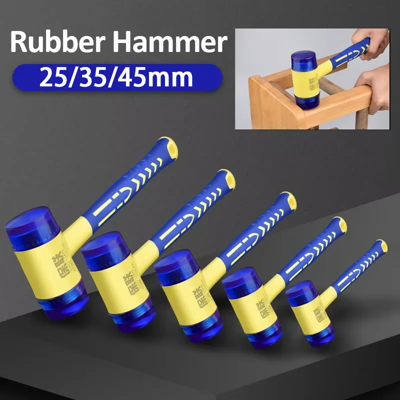 Double Headed Installation Hammer, 25/ 35/ 45mm Rubber Hammer with Rubber Handle, Detachable Insulated Installation Hammer