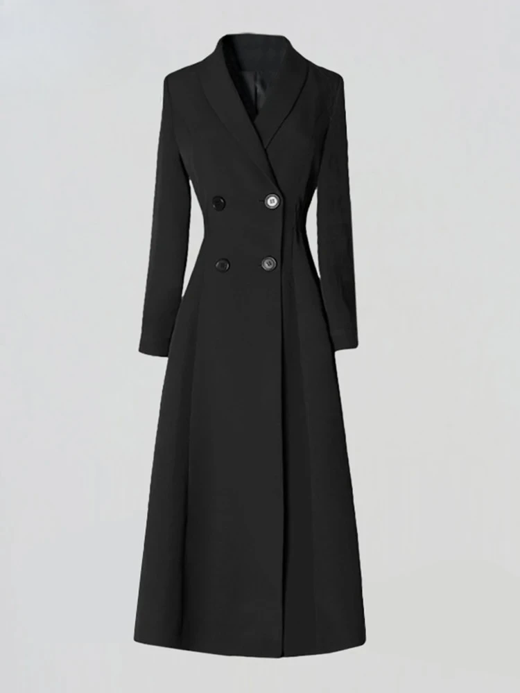 Trench lungo aderente nero da donna, chic ed elegante, monopetto, abbigliamento firmato di lusso, primavera, elegante 2025, vendita calda