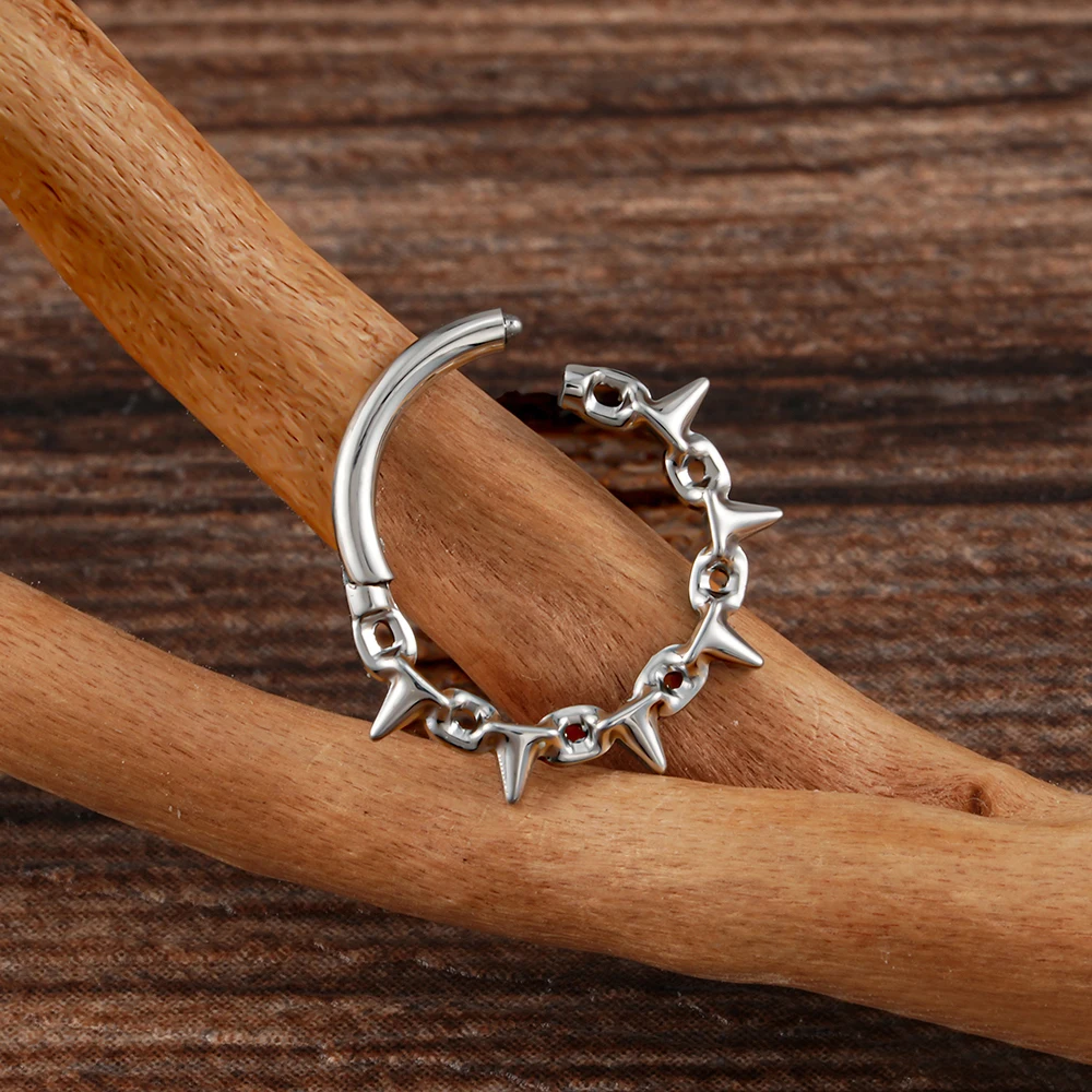 Grand ASTM F136 Titanium 16G Punk Chain and Spike Hinged Clicker Segment Hoop Ring Daith Earring Septem Nose Piercing