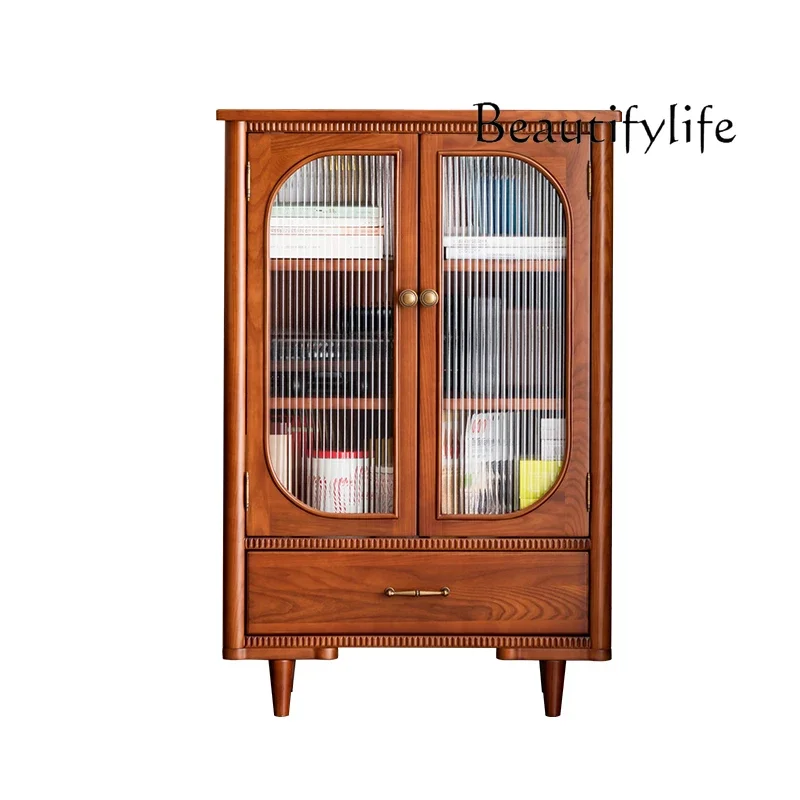 

French solid wood retro dining side cabinet, living room high-end storage cabinet, wall storage display cabinet