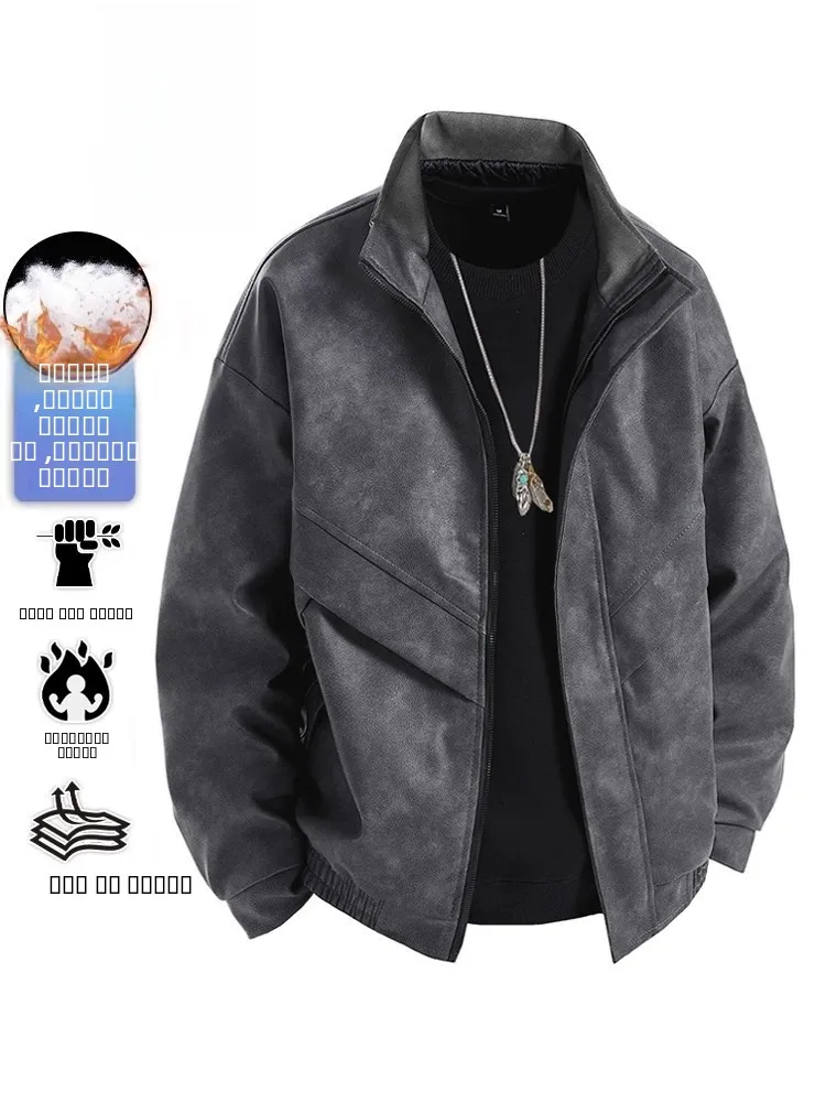 

Утепленная хлопковая куртка для мужчин: модная верхняя одежда, теплая, ветрозащитная, с отложным воротником, кожаное пальто для осени