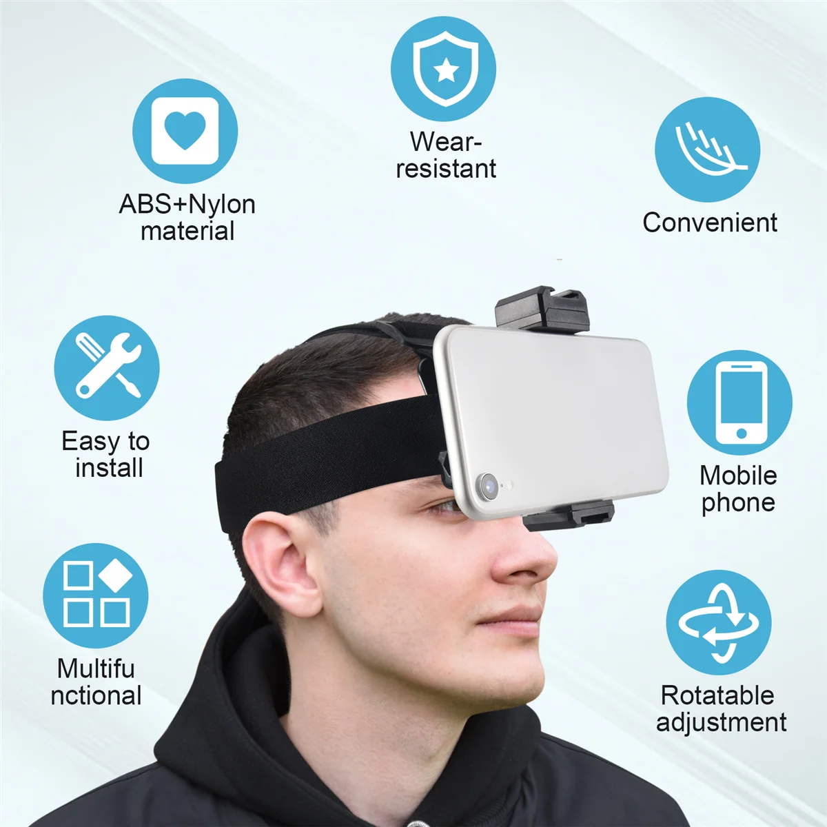 ที่ยึดสายรัดศีรษะอเนกประสงค์พร้อมคลิปจับโทรศัพท์เคลื่อนที่สำหรับสมาร์ทโฟนอุปกรณ์เสริม Vlog