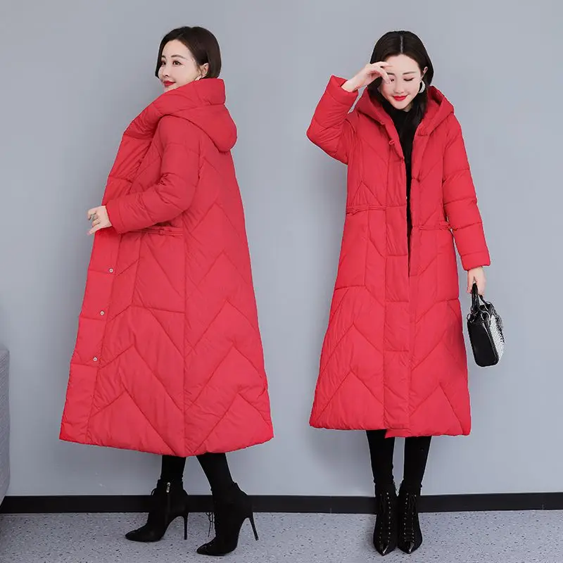 2023 Winter New Chinese Style Down Coat Women Loose Plus Size Cotton Clothes Long Below Knee Thickening Coat