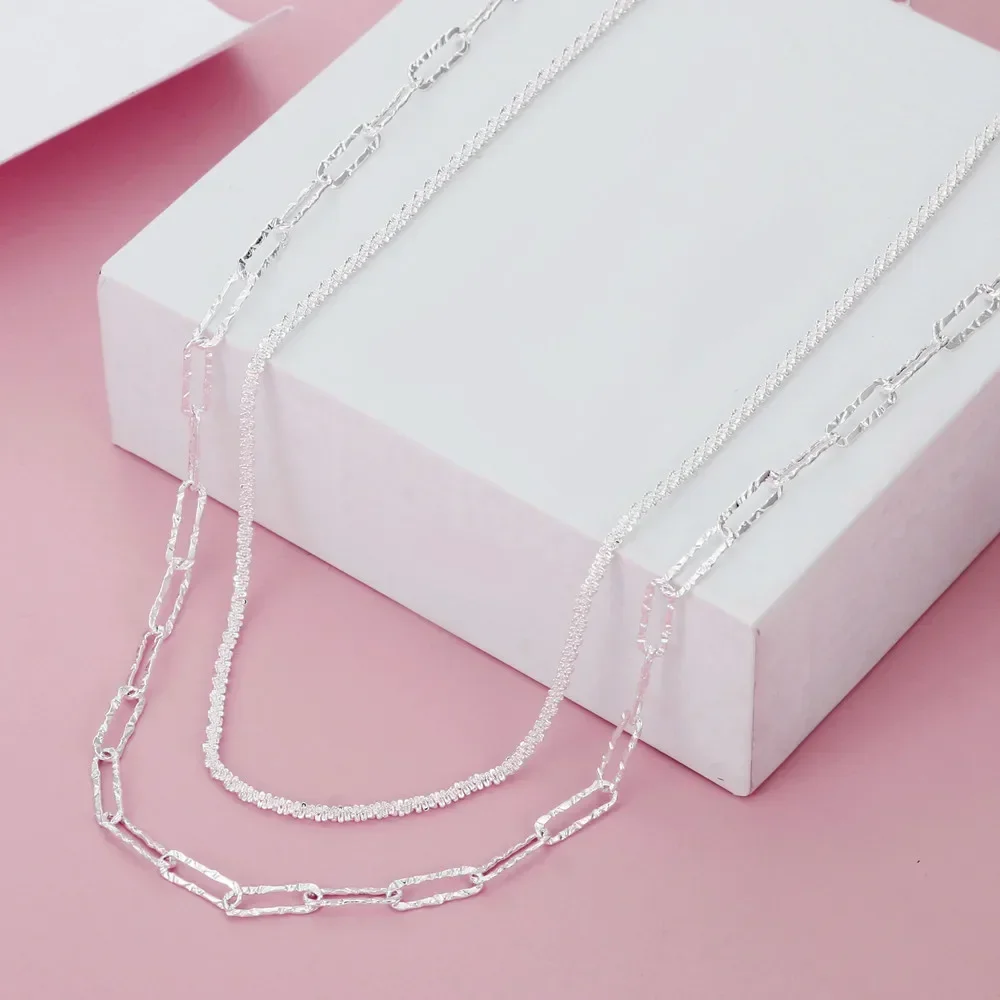 Original 925 Sterling Silver casual Double geometric chain Necklaces For Women fashion party wedding Jewelry Christmas gifts