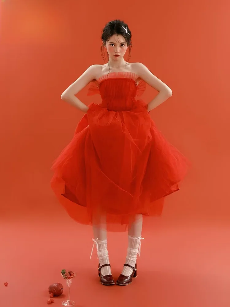 

Новая красная одежда в милом стиле для портретной фотосъемки девочек 2026 года, традиционный китайский костюм для студийных фотосессий, женская мода