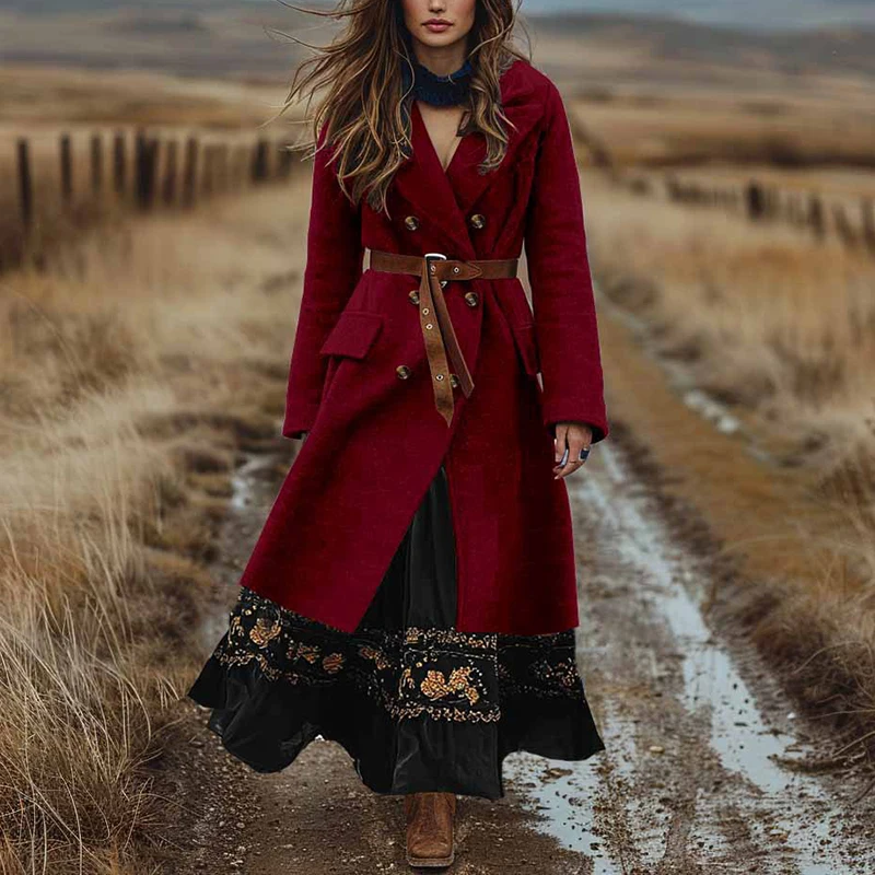 

Boho Double Breasted Fall Winter Woolen Jacket Woman Sexy Turn-down Collar Solid Long Coat Cardigan Casual Long Sleeve Outerwear