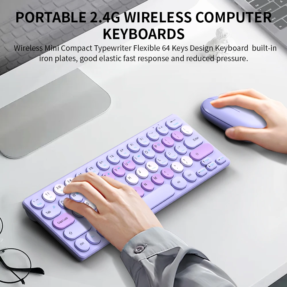 64 Keys 2.4G Wireless Keyboard Mouse Combo Portable Gradient Keyboard & Mouse Set USB Receiver For Laptop Desktop PC Office Work