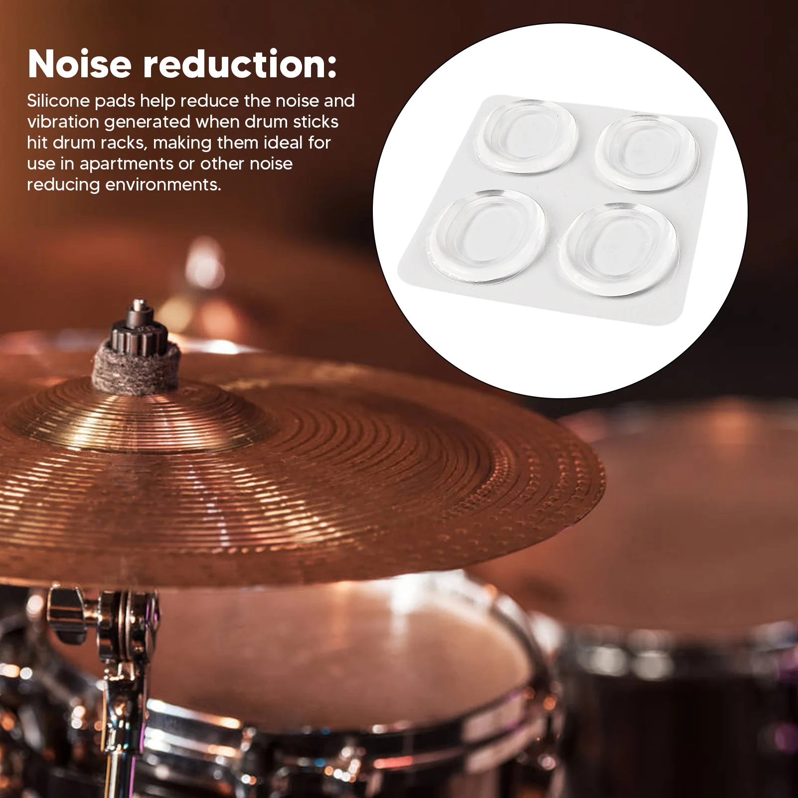 4Pcs Drum Mute Pad Silicone Transparent Soft Self Adhesive Drum Dampeners Muffler Pads