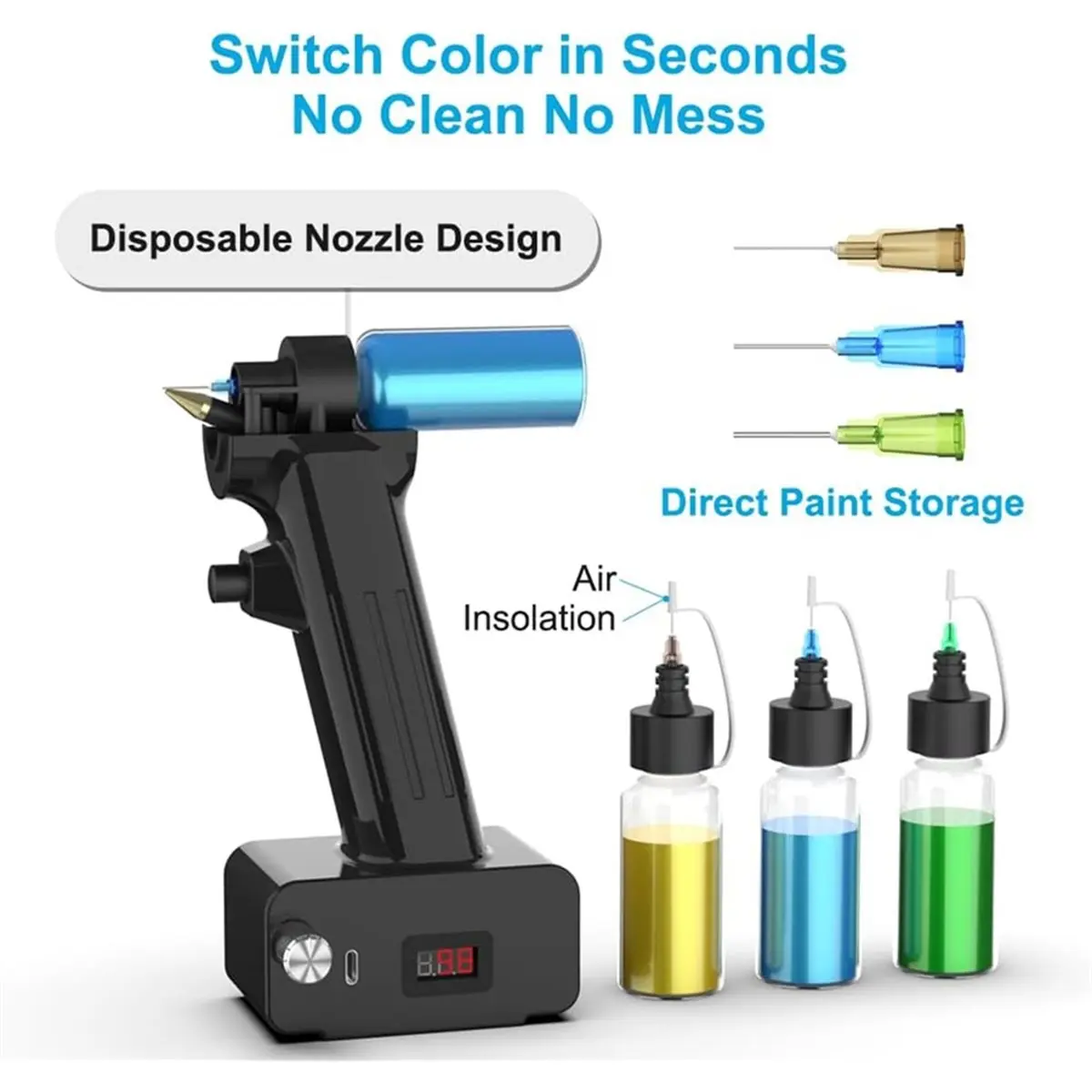 618 Mega Sale No-Clean Airbrush Kit with Disposable Nozzle,Rechargeable Cordless Airbrush Sprays for Cake DIY Small Decoration