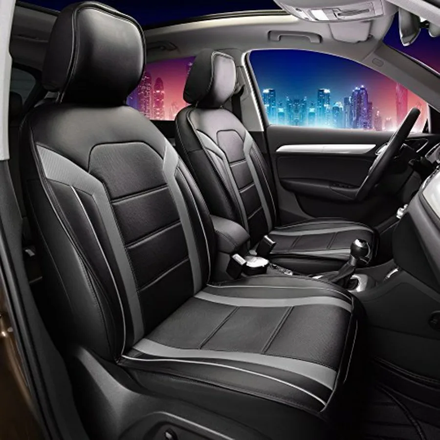 

Futuristic PU Leather Car Seat Cushion Pad Seat Covers Pair Set Universal Fit for Cars Trucks SUVs Gray