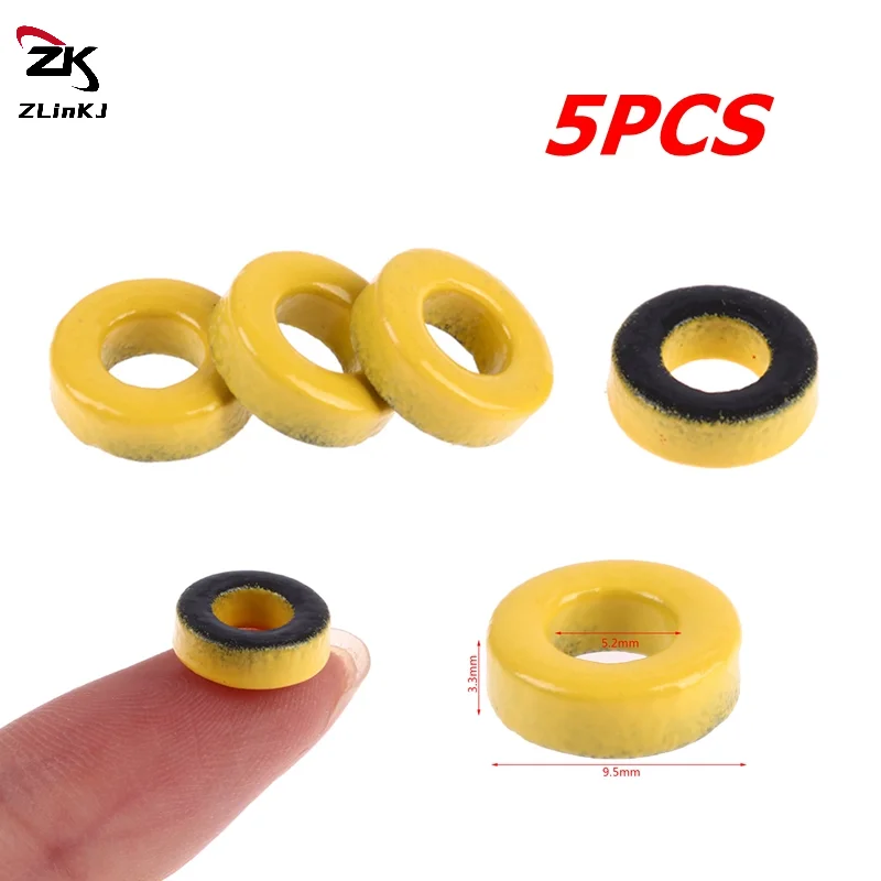 (ZYDD01) 5PCS T37-6 Iron Powder Cores Ferrite Toroid Core Coating Yellow & Gray 9.5*5.2*3.3mm AL=3.0nH/N2 8.5uo Iron Dust Core