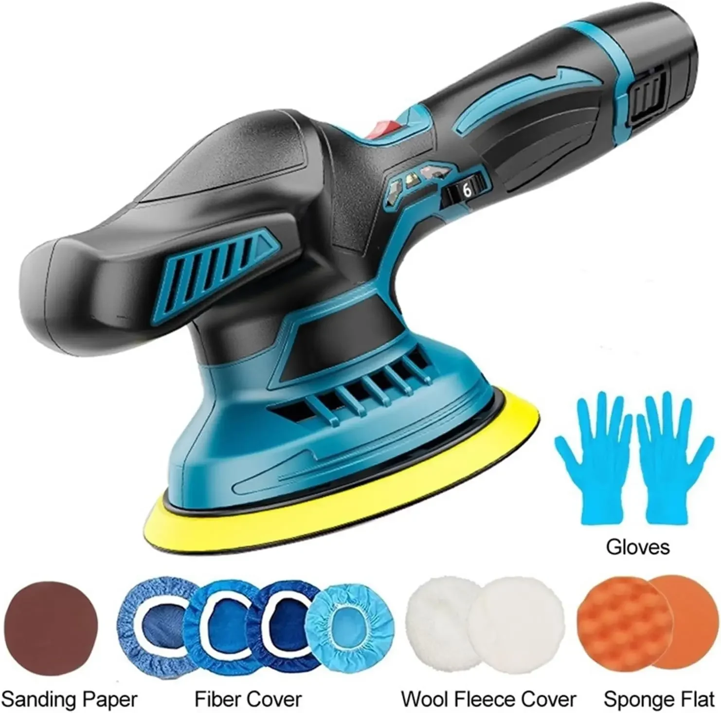 

JAUHI 6000RPM Cordless Mini Polisher 6Gears Car Polishing Machine 12V Electric Cars Polish Machines Adjustment Speeds Power Tool