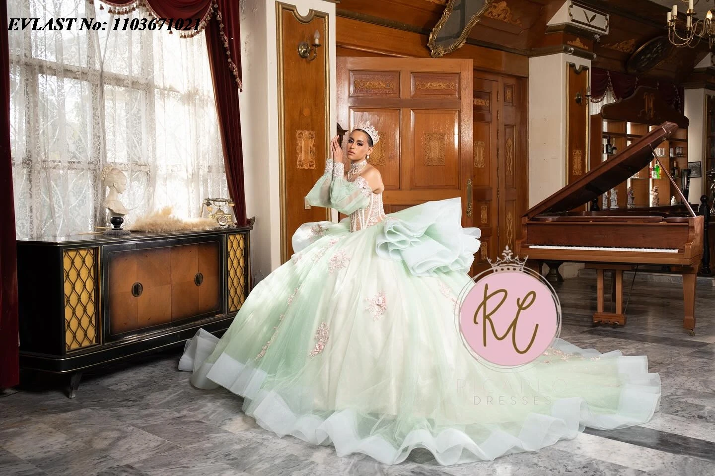 EVLAST-vestido De quinceañera De menta personalizado, vestido De baile De manga larga con apliques De cuentas, corsé escalonado, dulce 16 Vestidos De Anos SQ352