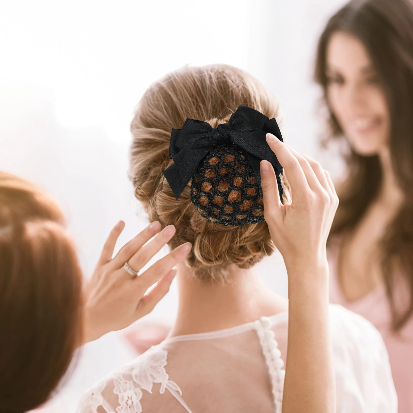 

2 pcs Black Hair Bow Clip Bun Net Hairnet Barrette Women Girl Daily Work Accessories Elegant Design Stable Wear