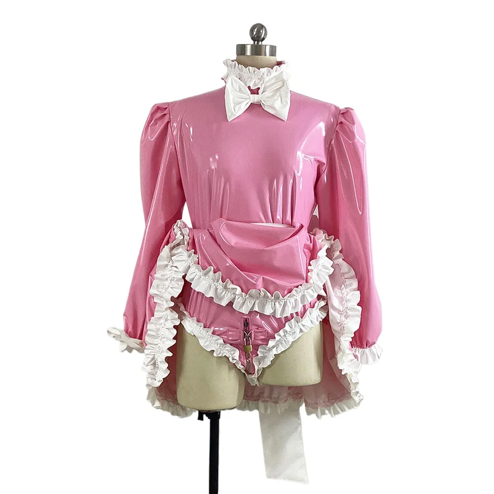 Lolita Cosplay Skirted Bodysuit Wetlook Lockable Ruffles Rompers Elegant Cross-dresser Role Play Costume Sissy Maid Outfits 7XL