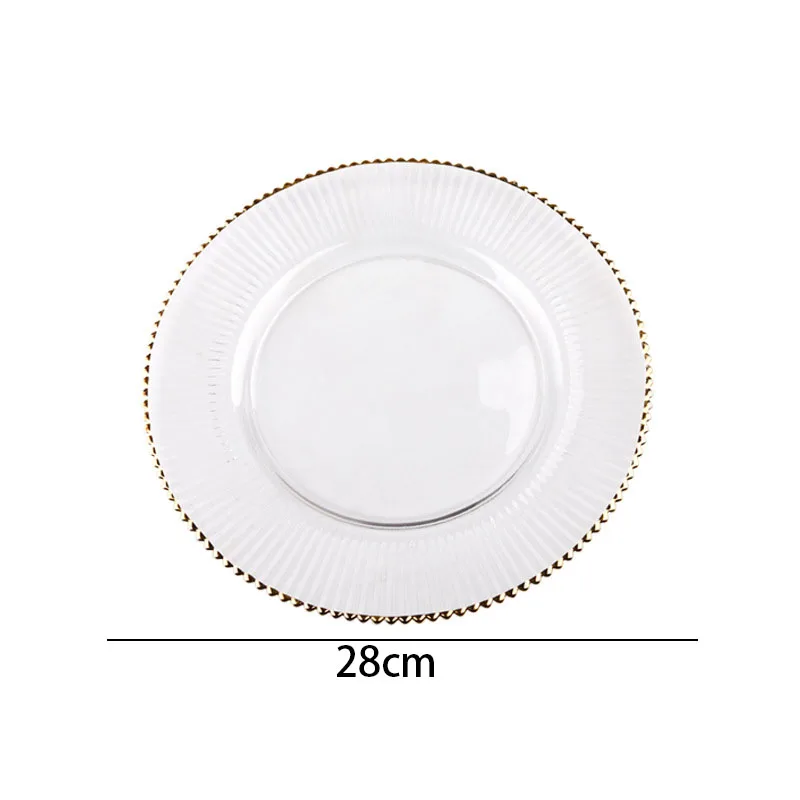 Golden Stroke Glass Plate Transparent Stripe Embossed Decorative Home Fruit Salad Plates Western Restaurant Table Top Steak Dish