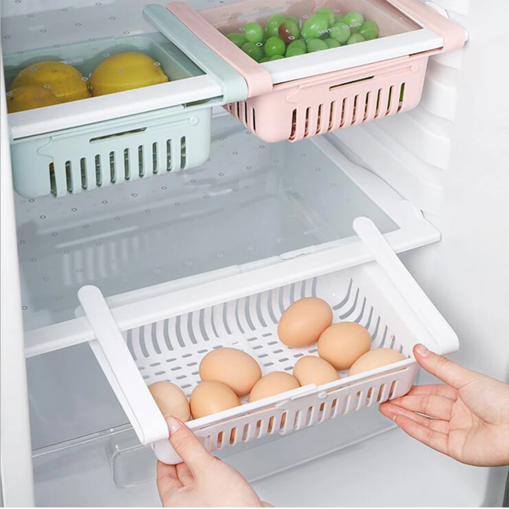 

2pcs Plastic Refrigerator Box Retractable Storage Box Food Safe Collapsible Fridge Container Creative Hollow Design Space Saving