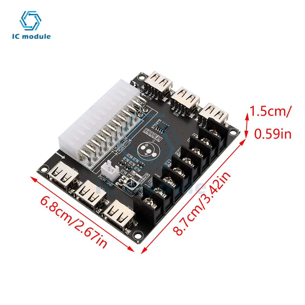 Fuente de alimentación ATX de 24 Pines, placa de ruptura y Kit de carcasa acrílica, adaptador de módulo, conector de alimentación, compatible con