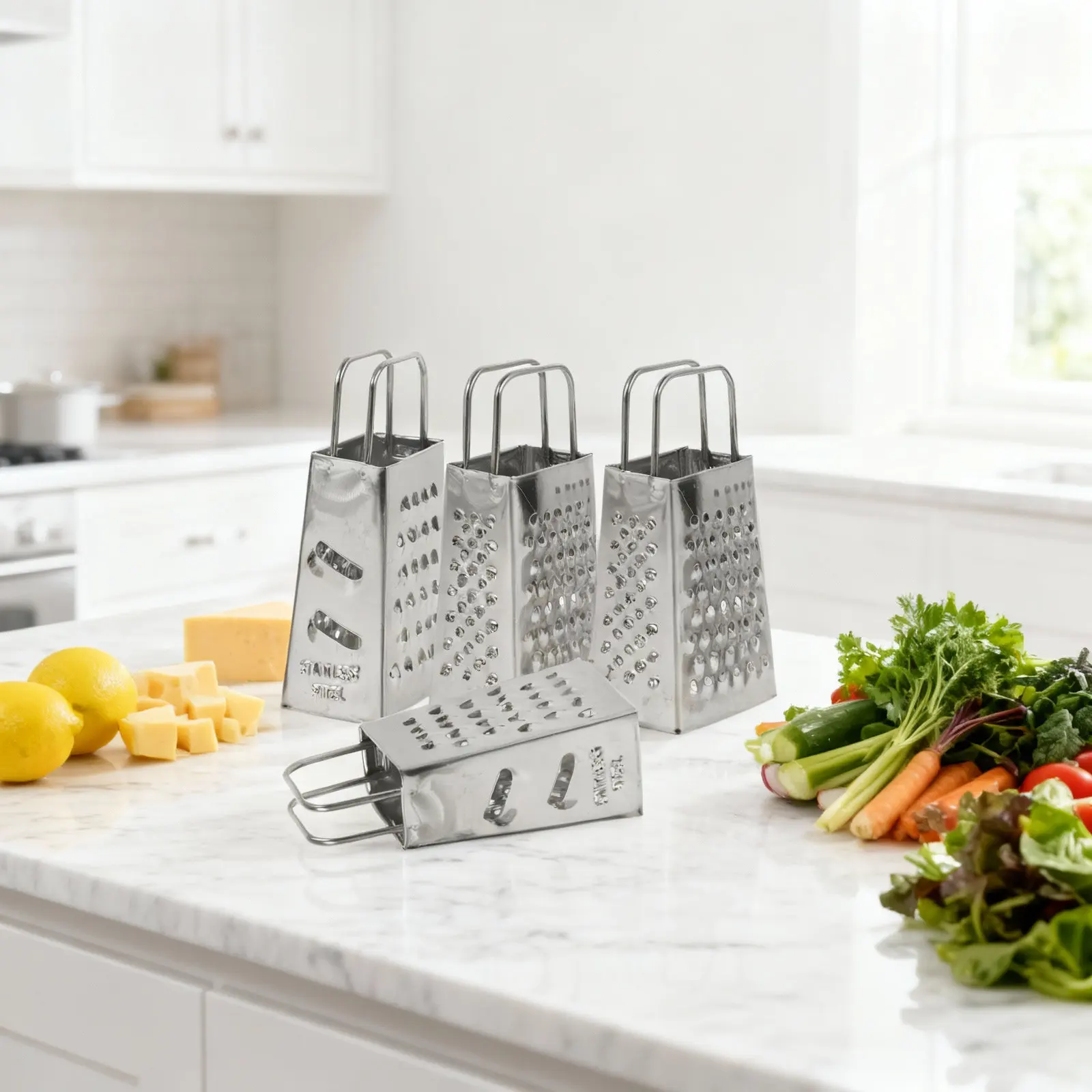 4Pcs Stainless Steel Four-Sided Grater Ergonomic Non-Slip Handle Portable Kitchen Gadget for Home Restaurant Use Cheese